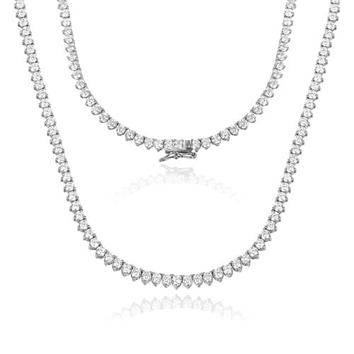 Gemsme 18K Gold Plated 3 Prong 3.0MM Round CZ Classic Tennis Necklace for Women