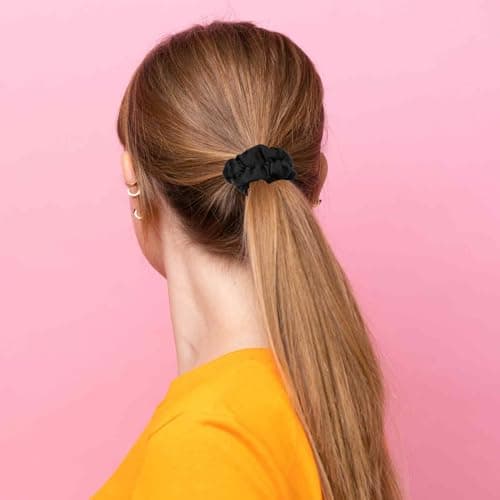 6pcs Luxury Black Satin Scrunchies for Thick Curly Hair