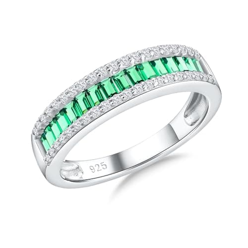 DAYBYDAY Emerald Cut Channel Set 1ct Baguette Moissanite Eternity Bands Sterling Silver