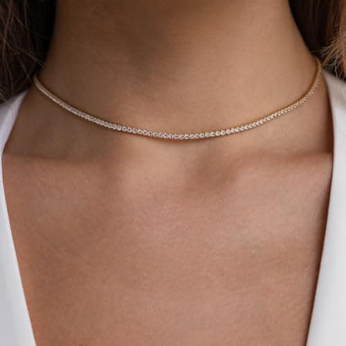 Thaivor Women's 14K Gold/Silver Plated Rhinestone Tennis Choker Necklaces