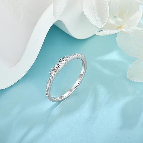 Veshon 925 Sterling Silver Baguette Created Diamond Birthstone Promise Half Eternity Halo Rings for Her Sizes 5-10