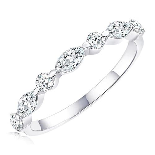 HZSIKAO White Gold Plated Sterling Silver Moissanite Half Eternity Ring for Women Sizes 5-10