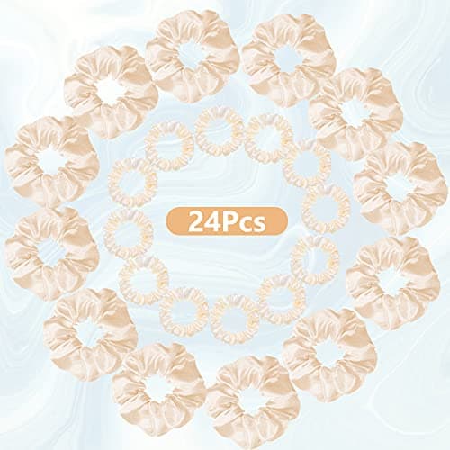 Satin Hair Scrunchies Set for Women Girls, 24 Pieces in 2 Sizes, Cream White