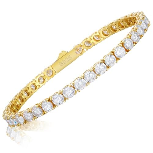 TUHE 1.92ct Lab Grown Moissanite Tennis Bracelet, 18k Gold Plated 925 Silver