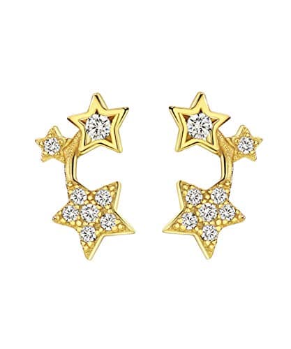 S925 CZ Star Stud Earrings Crawler Climber 18K Gold Fine Jewelry For Women