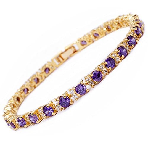 RIZILIA Eternity Yellow Gold Plated Tennis Bracelet, 7" Round CZ