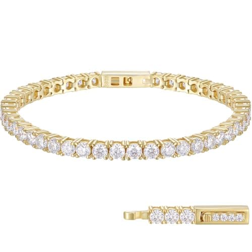 TUHE 1.92ct Lab Grown Moissanite Tennis Bracelet, 18k Gold Plated 925 Silver