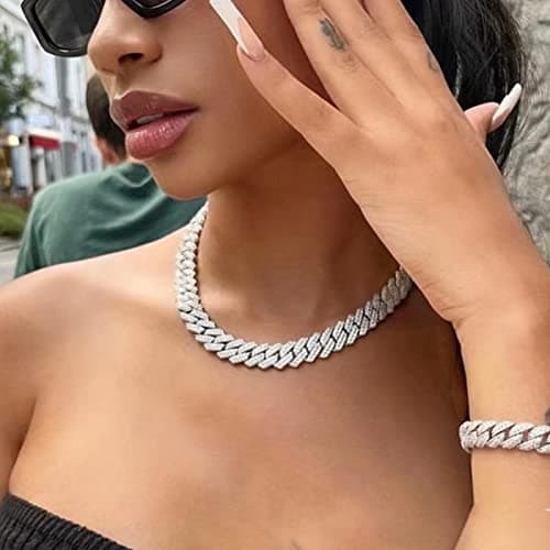APaztip Thick Iced Out Cuban Link Chains Silver/Gold Bling for Men & Women