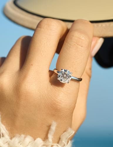 IMOLOVE Solitaire Moissanite Engagement Ring, 1CT D Color VVS1, 925 Sterling Silver & 18K White Gold Plated