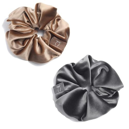 Premium Silk Velvet Scrunchies for Women, Soft Leave Yellow Milky White, 2pcs