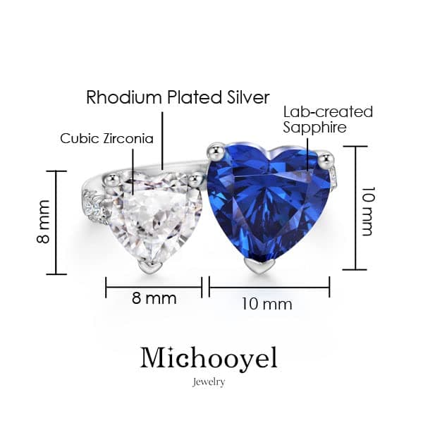 Michooyel S925 Sapphire Heart Open Ring with Cubic Zirconia Statement Ring for Women