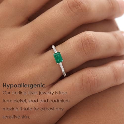 Michooyel 4x6mm S925 Sterling Silver Emerald Engagement Ring Cubic Zirconia Fine Jewelry