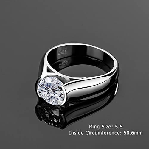 CivetCat Platinum-Plated Moissanite Half Bezel Solitaire Ring for Women VVS 8mm D Color
