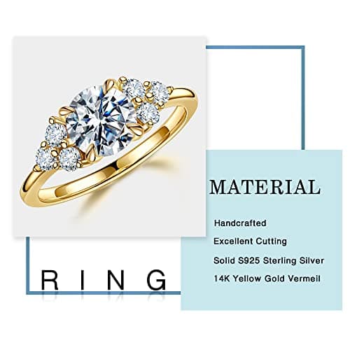 MOOSEA 1.2ct Lab Created Moissanite Engagement Ring, D Color VVS1 Clarity, 14K White Yellow Rose Gold Vermeil