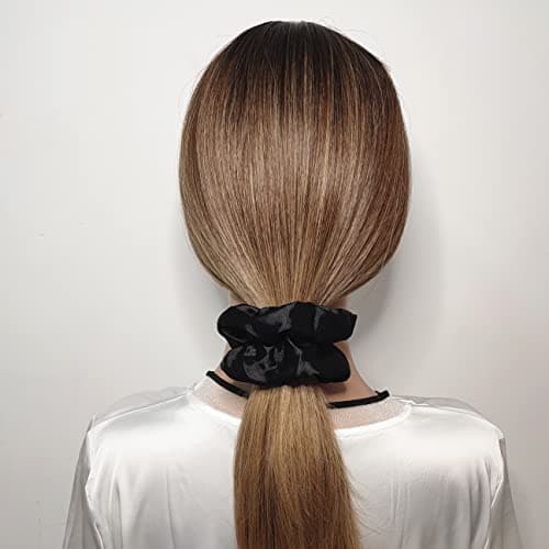 Silk Scrunchies for Women, Soft Hair Ties in Black (4.3 inch)