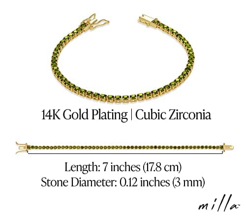 Milla 14K Gold Plated CZ Classic Tennis Bracelet - Women's Gold, Purple, Green, Red - Size 7 Inch