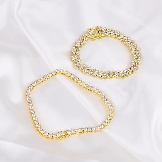 Senteria 2 Pcs Cuban Link Bracelet for Men Women