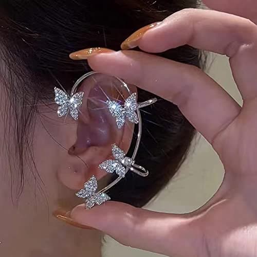 Rhinestone Butterfly Ear Cuffs No Piercing Earrings for Women