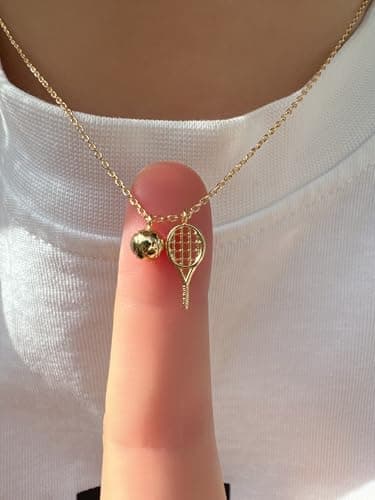 Omnzon 18K Gold Dipped Tennis Racket Necklace with Ball Charm