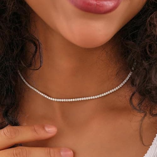 Yamberdoly Tennis Necklace for Women 14 Inches Silver Cubic Zirconia Chain