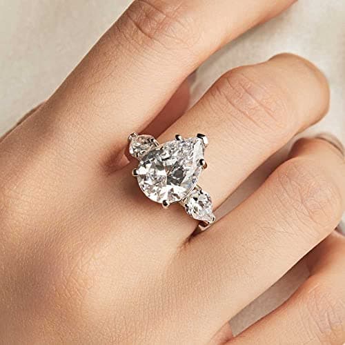 Michooyel S925 5.0ct Pear Cut Diamond Engagement Ring for Women