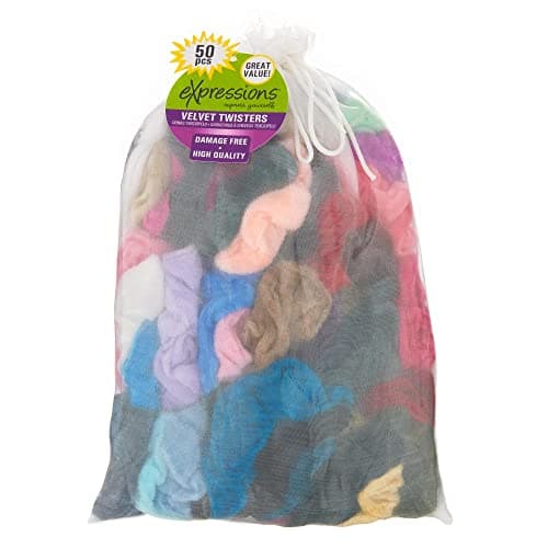 EXPRESSIONS Set of 50 Comfortable Colorful Scrunchies, Storage Bag Included