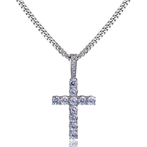 TOPGRILLZ 14K Silver Plated Gold Heart Cross Necklace & Pendant Chain