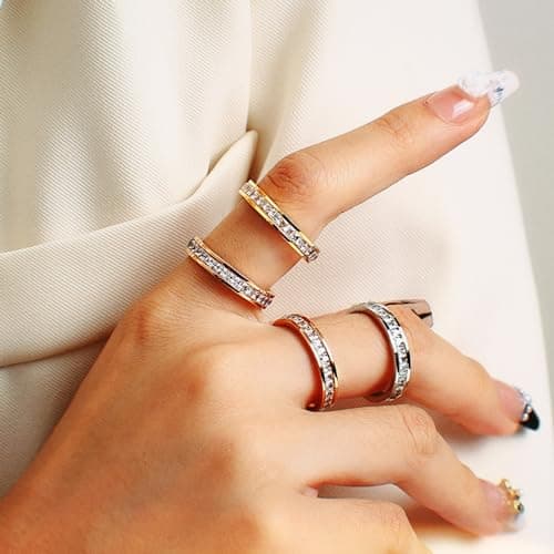 Munone 14k Gold Plated 4mm Cubic Zirconia Women's Stackable Eternity Ring