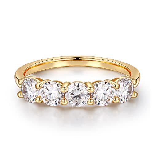 MOOSEA 5 Stone Moissanite Anniversary Rings, 3.75MM 14K White Gold Filled Jewelry