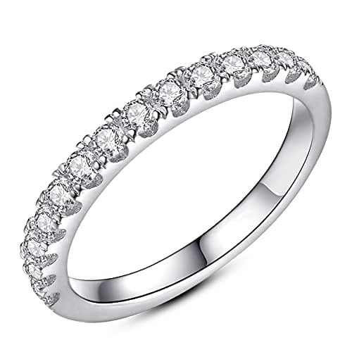 IMOLOVE Moissanite Eternity Engagement Ring 925 Sterling Silver 18K White Gold Plated Size 3.5-12