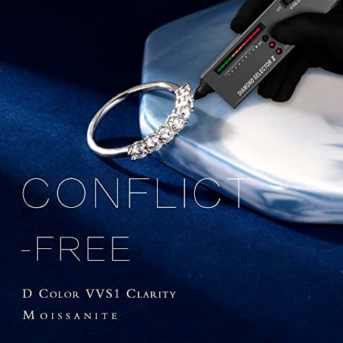 MOOSEA 7 Stone Moissanite Ring for Women, 18K Gold Filled Jewelry