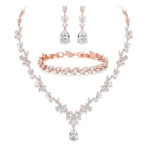 Crysdue Wedding Jewelry Set: Elegant Dangle Earrings & Teardrop Necklace for Bridal Party