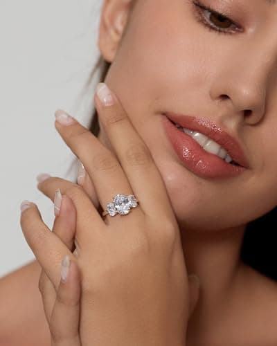S925 Oval Cut 3-Stone Engagement Ring 5.6cttw Cubic Zirconia Wedding Promise Ring