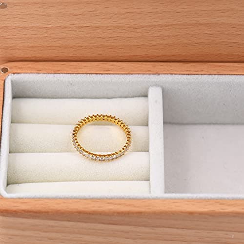 Vescence 18K Gold Plated CZ Stacking Ring | Dainty Vertical Baguette Eternity Band for Women