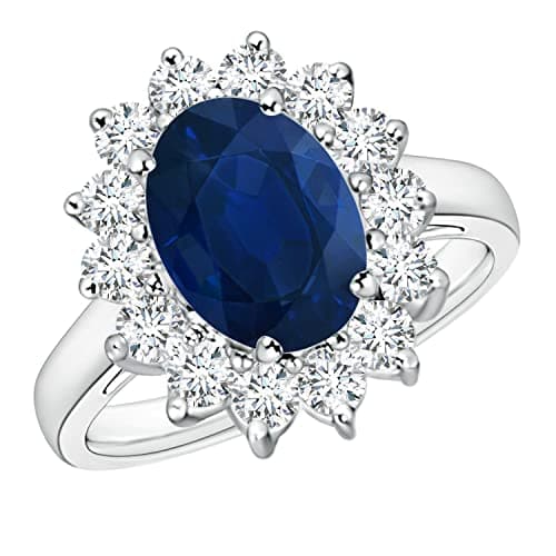 Angara Natural Blue Sapphire Diamond Halo Ring in 14K Gold/Platinum | Diana Inspired, Birthstone Gift for Her