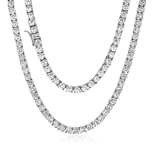 Hip Hop 1 Row Iced Out Tennis Chain Stainless Steel with 5A+ Cubic Zirconia Diamond Tennis Necklace or Bracelet