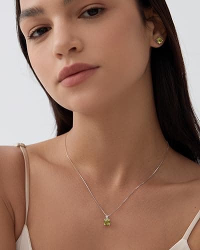 Michooyel Sterling Silver Peridot Pendant Necklace for Women, 16-18 Inch