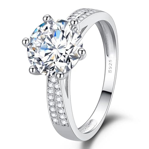 LuluRell Moissanite Promise Rings for Women, S925 Sterling Silver 6 Prong Solitaire D Color VVS1 Clarity Round Cut