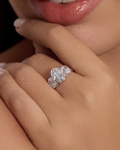 S925 Oval Cut 3-Stone Engagement Ring 5.6cttw Cubic Zirconia Wedding Promise Ring