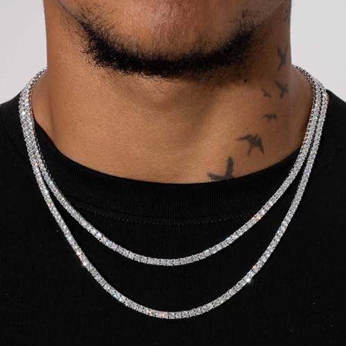CG&KYGG 14K White Gold Plated Cuban Link Tennis Chain Choker Gift Box
