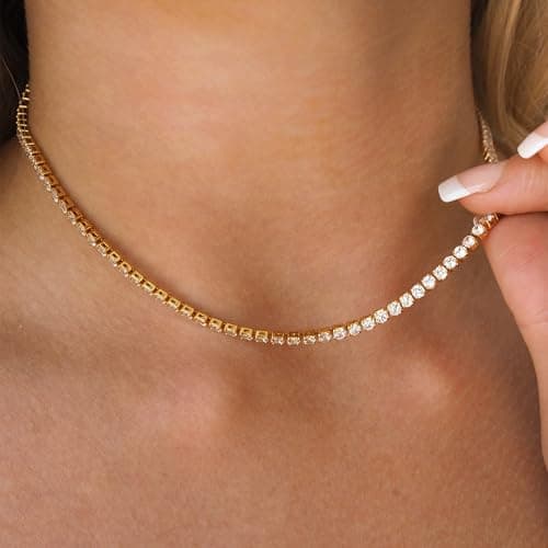 14K Gold/Silver Risamil Tennis Choker Necklace for Women