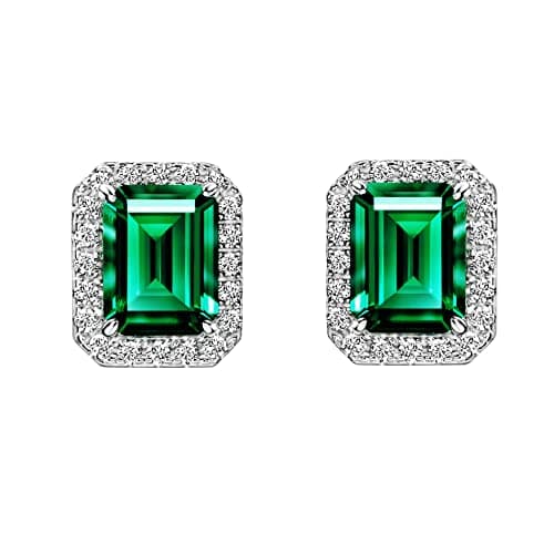 Refined title: S925 1.5ct Lab-grown Emerald Halo Stud Earrings in Sterling Silver