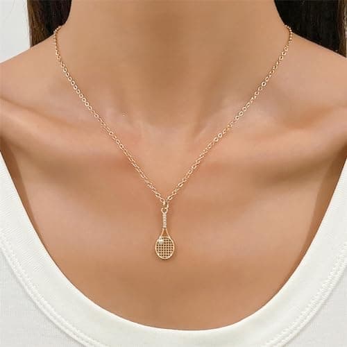 Pearl Pendant Necklace Gold Plated Tennis Racket Charm Gifts for Women