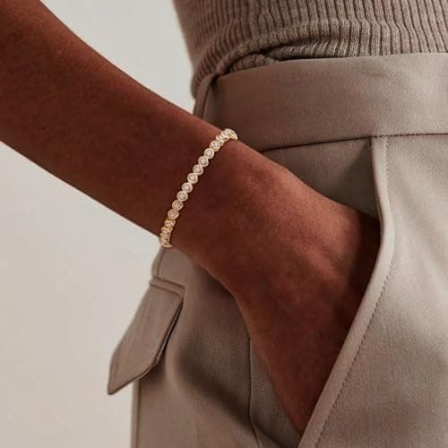 FANZE Classic Women's 14K Gold-Plated 3-5MM CZ Tennis Bracelet