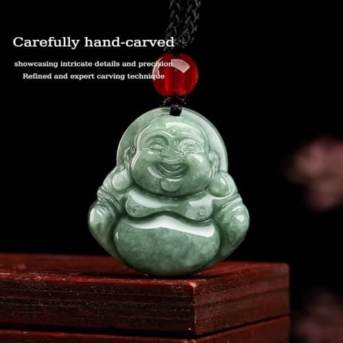 Grade A Certified Natural Jade Buddha Pendant Necklace, Feng Shui Luck Amulet