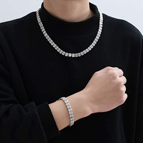 RONALREL Moissanite Baguette Mens Tennis Bracelet