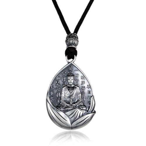 AnuClub S999 Sterling Silver Buddha Guanyin Pendant Necklace Lucky Amulet Jewelry