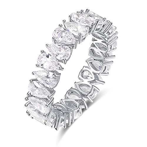 AVECON Eternity Band for Women Sterling Silver Stacking Ring Pear Cut CZ Wedding Size 5-9