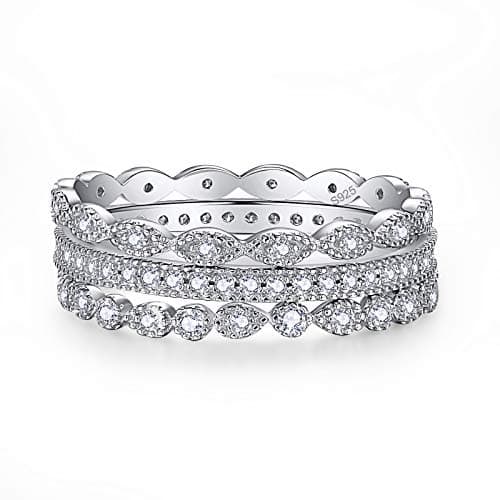 AVECON 925 Sterling Silver Stackable Engagement Ring Set for Women Size 5-10