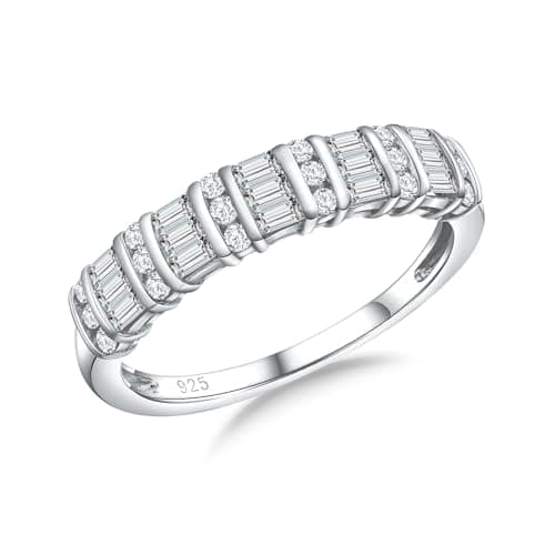 RANDES 925 Sterling Silver Moissanite Half Eternity Bands for All Sizes Sapphire/Emerald/Ruby/Diamond Cz Sizes 6-10
